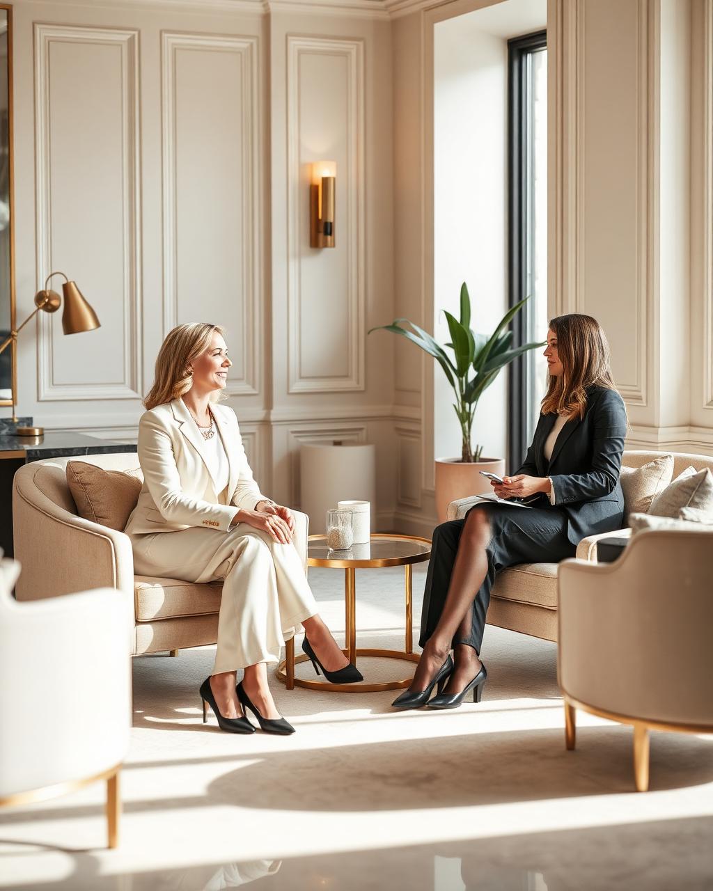 One-on-one coaching session in an elegant office lounge